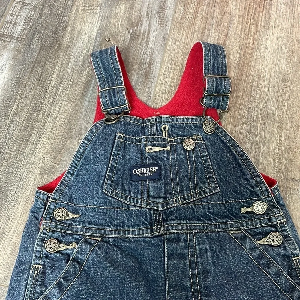 OshKosh red fleece lined denim overalls